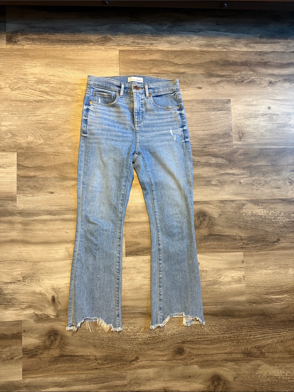 LOFT Light Blue Flare Jeans with Frayed Hem